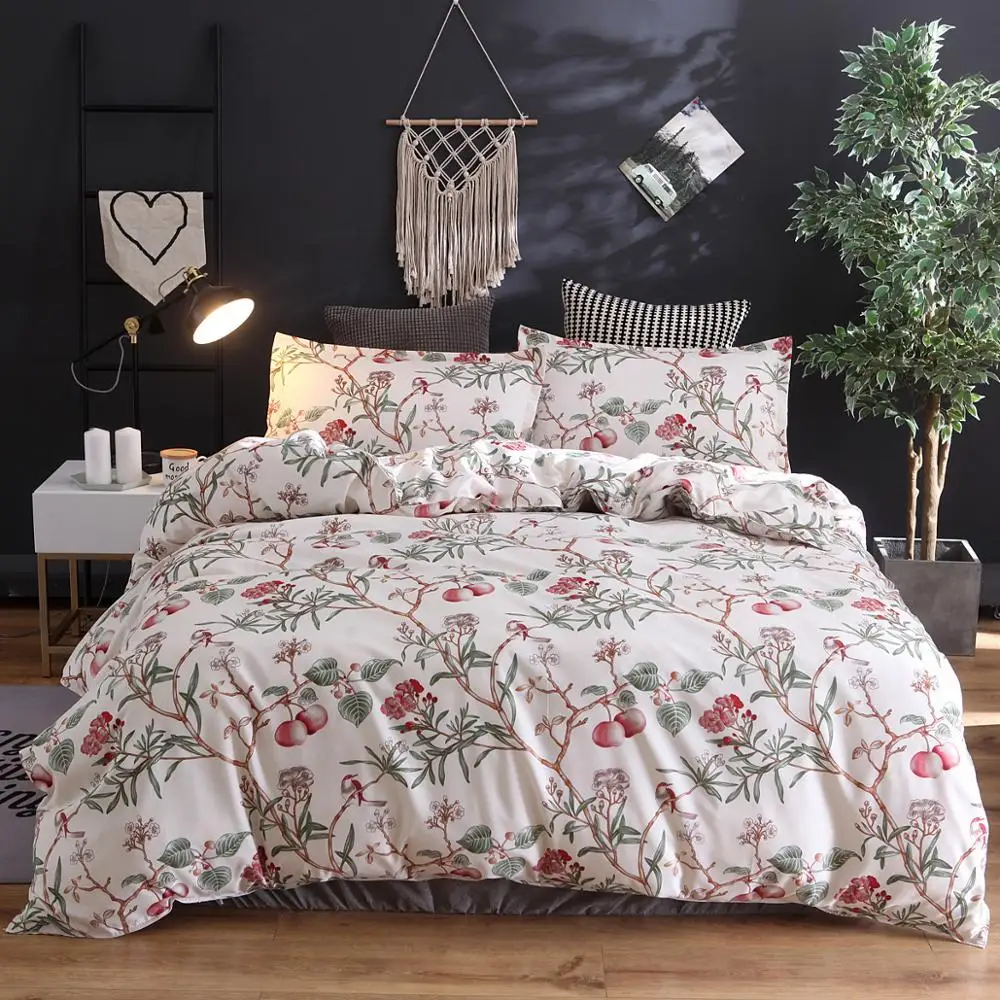 Flowers And Plants Bedding Set Cotton Article Printing 2 / 3 Pcs No Sheets Red Purple Quilt Cover Pillowcase Bedroom Queen | Дом и сад