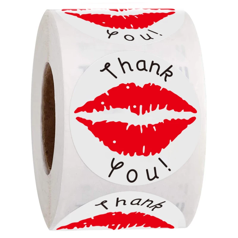 

500pcs/roll Thank You Sticker Red Kissing Lips Evelope Seal Labels For Small Business Gift Box Decoration Handmade Stickers
