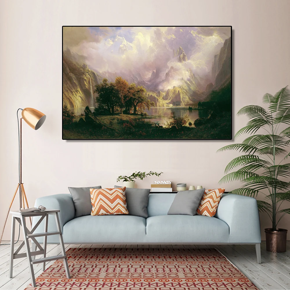 

Cassisy Canvas Art Oil Painting《Rocky Mountain Landscape》Albert Bierstadt Artwork Picture Art Poster Wall Decor Home Decoration