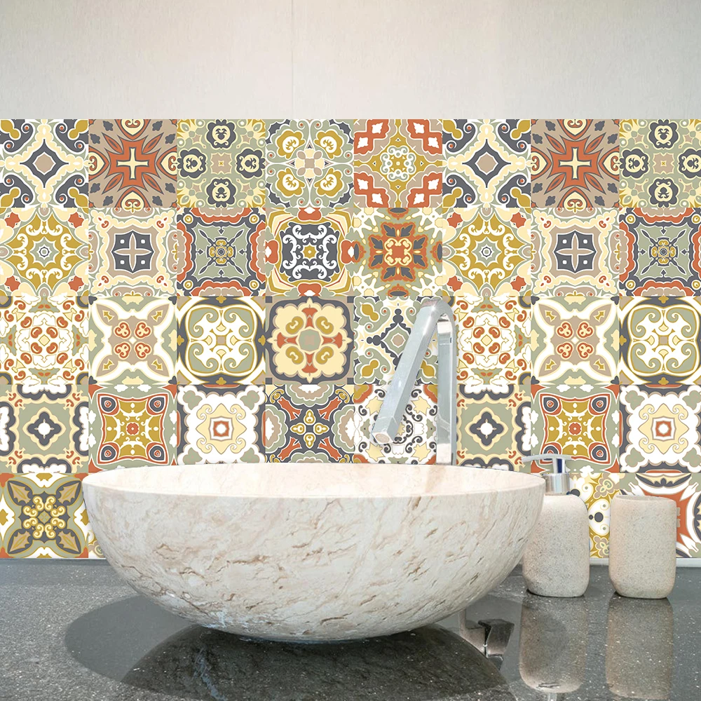 Желтая Мандала узор цветочный орнамент керамический стикер для настенной плитки