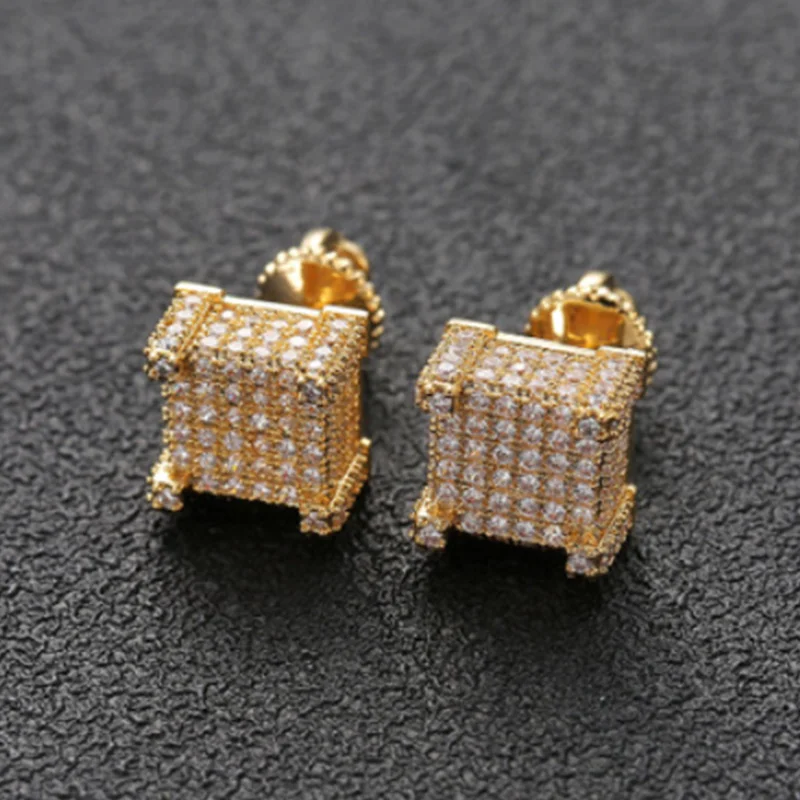 

Bling Square Zircon Stone Earrings For Women Men Gold Rose Luxury Crystal Stud Earring Punk Vintage Earrings Female Jewelry 2021