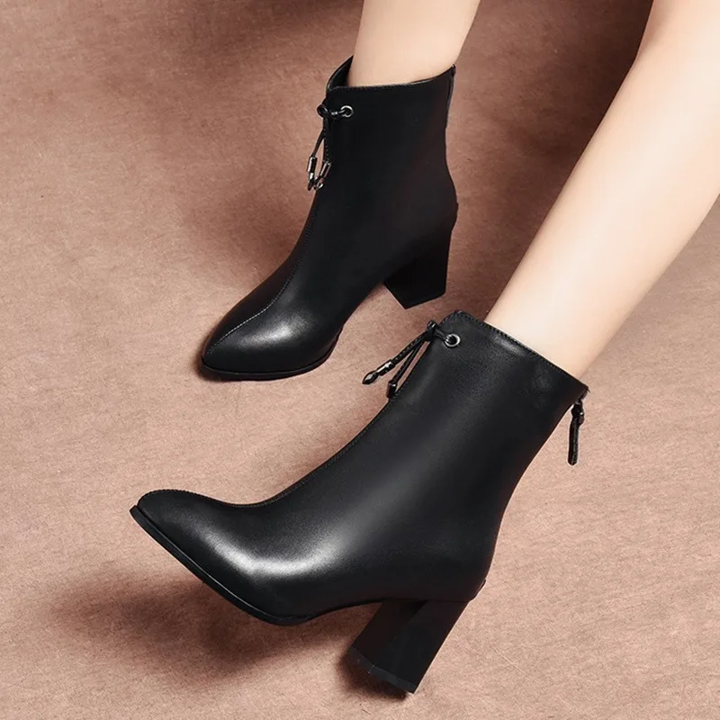 2020 зимняя обувь Женская на высоком каблуке Ботинки с острым носком Женские