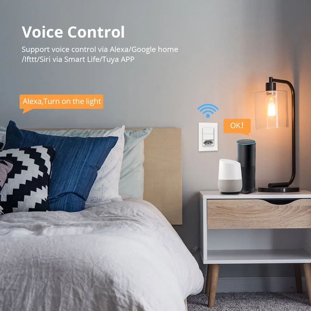 Zemismart Tuya WiFi Brazil Socket Smart Wall Light Switch Support Alexa Google Home Voice Control Brazilian Outlet | Обустройство