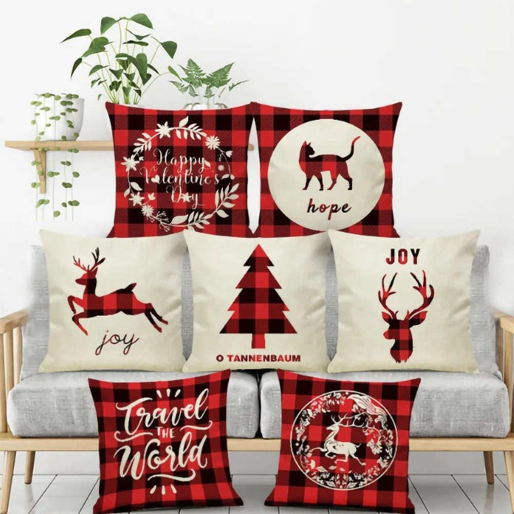 

45*45cm Red Fawn Cat Cushion Cover Linen Couples Pillow Case Sofa Car Waist Throw Cushion Cover Home Bedroom Decor
