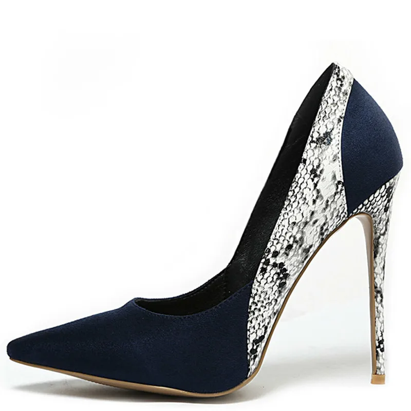 YECHNE Vrouw Hoge Hakken Schoenen Slangenhuid Hak vrouwen Zwart Blauw плюс размер pintige Teen Pompen Partij Stiletto|Женские