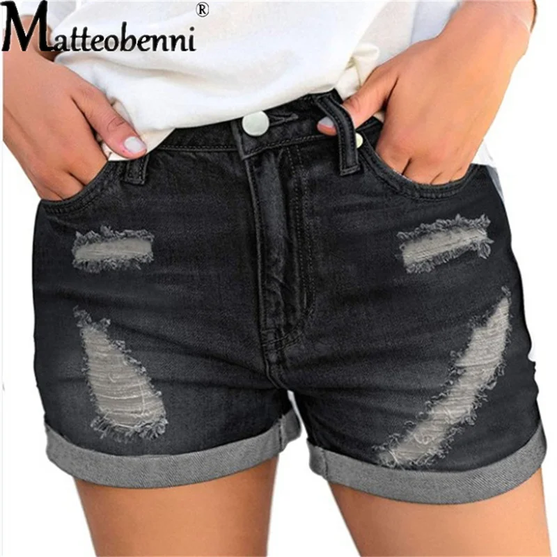 

Sexy Mid Waist Shorts Women 2021 Summer New Retro Crimping Casual Ripped Hole Shorts Jeans Pocket Club Streetwear Denim Shorts