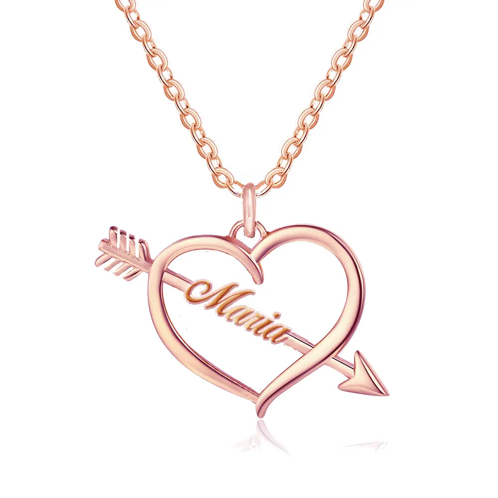 Customized Personalized Name with Love Arrow Pendant Necklace for Girlfriend Gifts for Heart Necklaces Stainless Steel Nameplate
