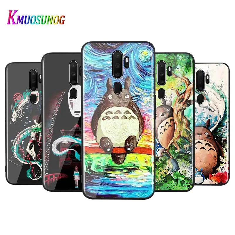 

For OPPO A5 A9 2020 F7 Phone Cover Anime Totoro Ghibli Spirited for OPPO Reno 2 Z 2Z 2F 3 4 Pro 5G Bright Black Phone Case