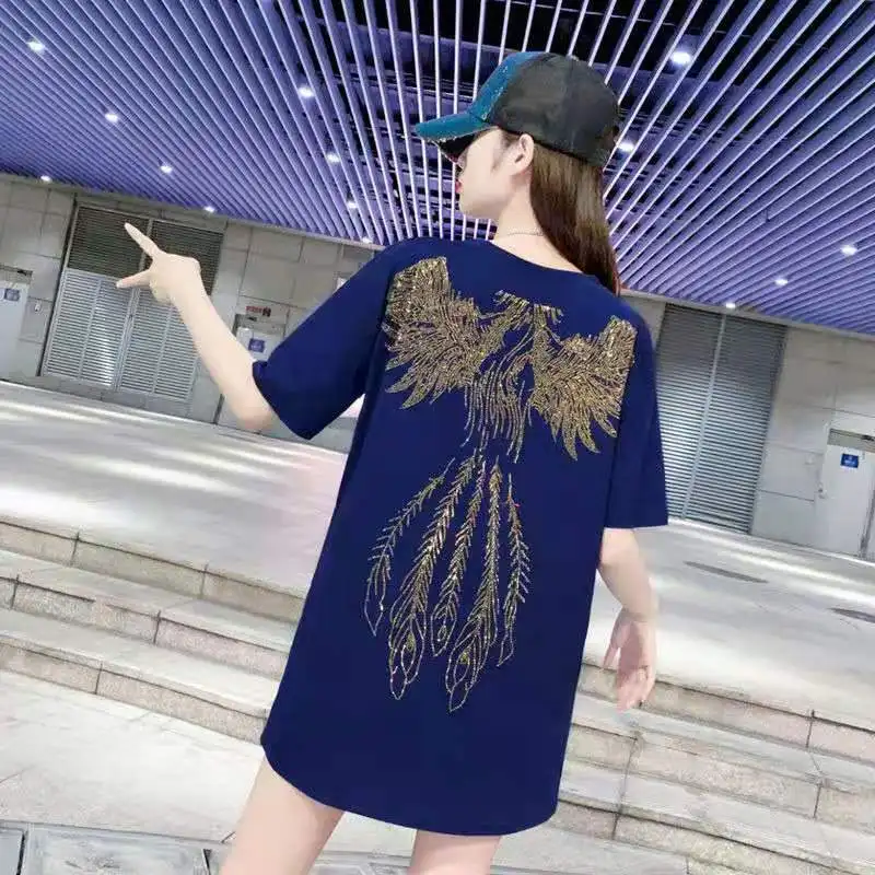 

Pure Cotton T-Shirt Female Summer New Korean Student Large Loose Medium And Long Heavy Industry Ironing Top Fashion