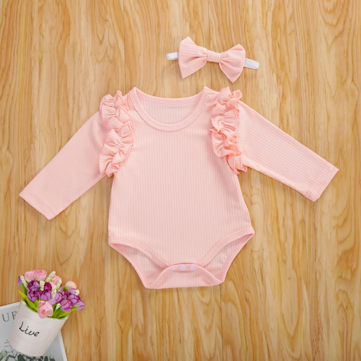 

New 5Colors Infant Baby Girls Long Sleeve Round Neck Romper Solid Clothes Outfits
