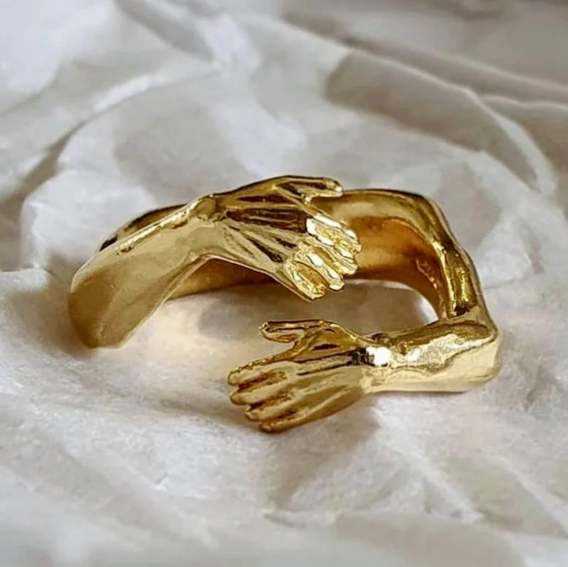 

New Ins Romantic Love Hug Carved Hand Ring Creative Love Forever Adjustable Hand Hug Rings for Women Men Fashion Jewelry