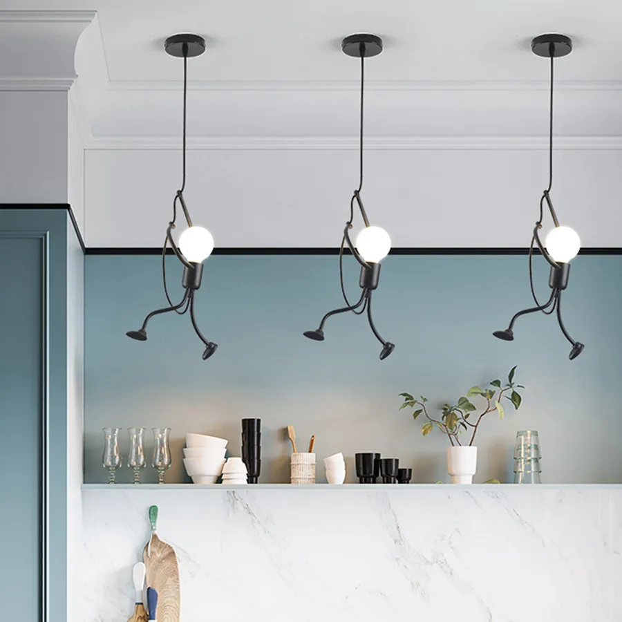 

Modern Little Iron Man Pendant Lights Home Bedroom Living Room Luminaire Hanging Lamps Creative Kids Children Room Decor Light