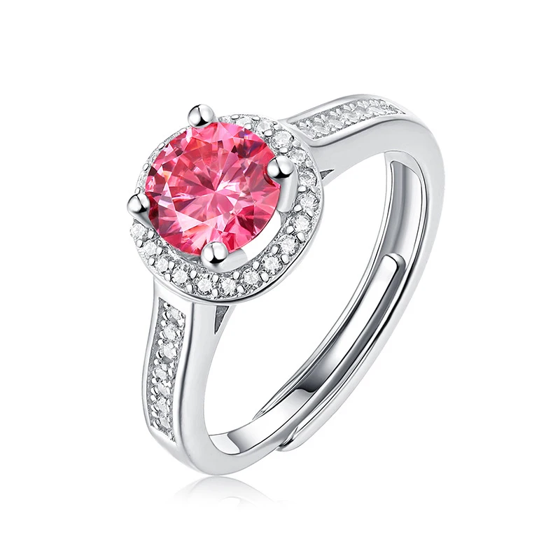 

Pink Moissanite Ring 925 Sterling Silver 1ct Diamond Adjustable Opening Rings For Women Wedding Party Love Encounter Jewelry