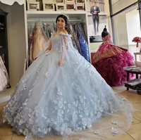 princess quinceanera dress puffy party ball gown light blue off shoulder flowers sequins beads gorgeous evening gowns formal