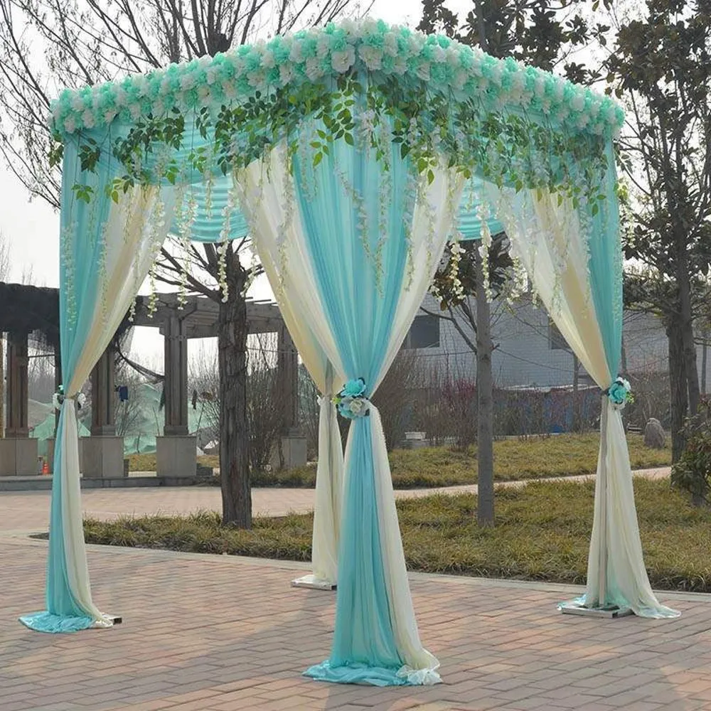 

3MX3MX3M Sequins Beads Celling Wedding Square Canopy Drape Curtain With Telescopic Rods Piping Frame Sets For Wedding Stage Prop