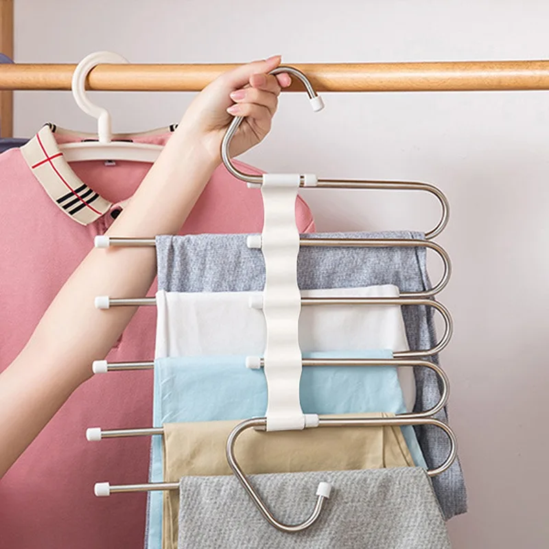 

5 In 1 Stainless Steel Multi-functional Pant Rack Multifunction Shelves Wardrobe Magic Trouser Hanger Coat Storage Organization
