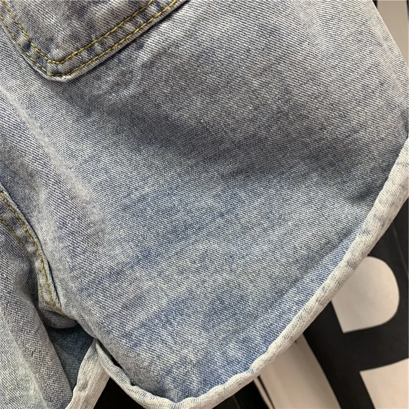 

Summer Womens Diamonds Srimping High Waist Denim Hot Shorts Fashion Casual Elastic Waist Big Size Streetwear Female Loose Shorts
