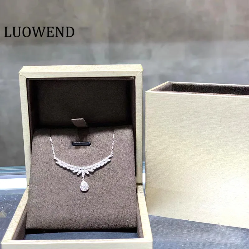 

Ожерелье LUOWEND из белого золота 100% пробы, с бриллиантами, подвеска в форме капли