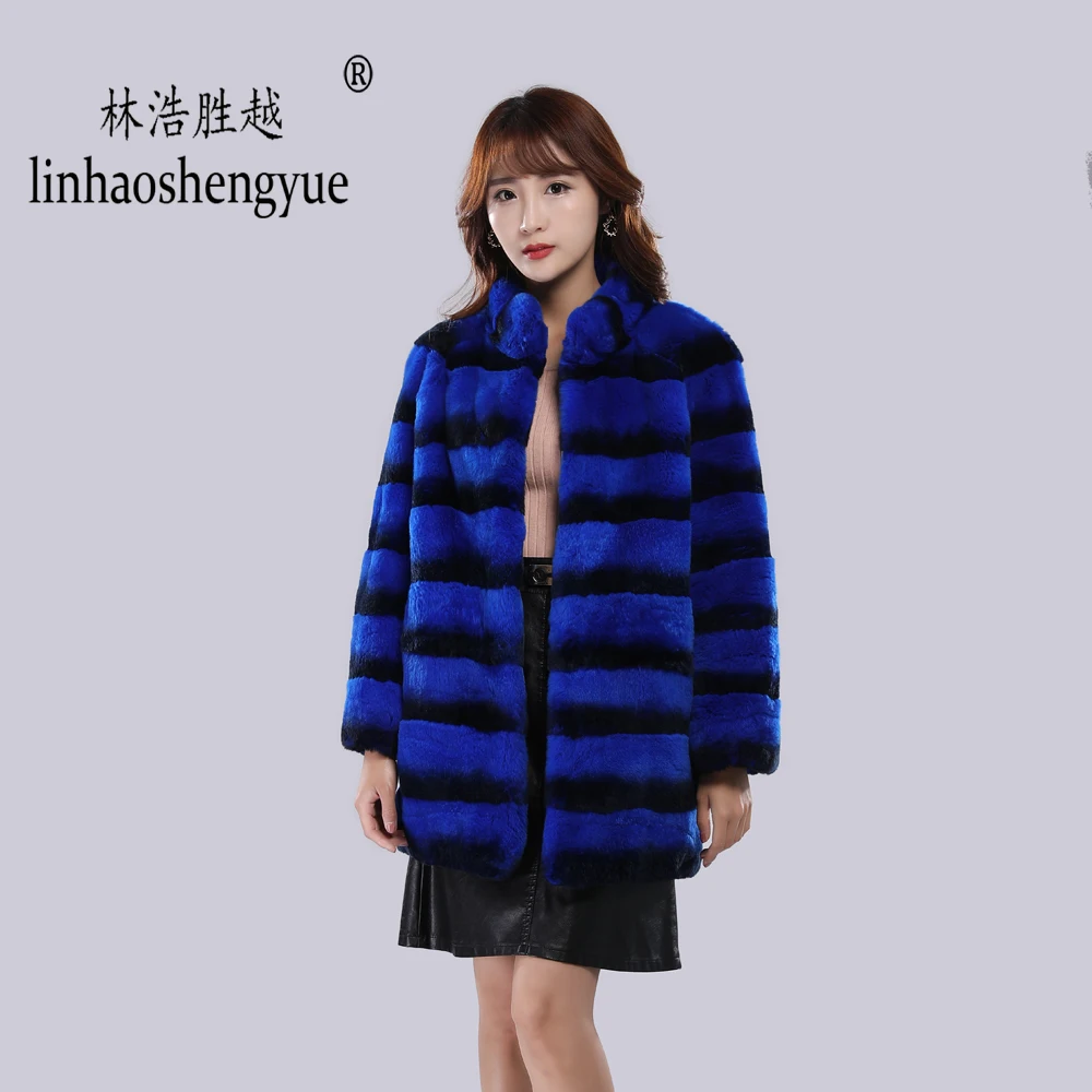 

Linhaoshengyue 2020 Real fur 80cm rabbit fur women coat fashion warm winter freeshipping