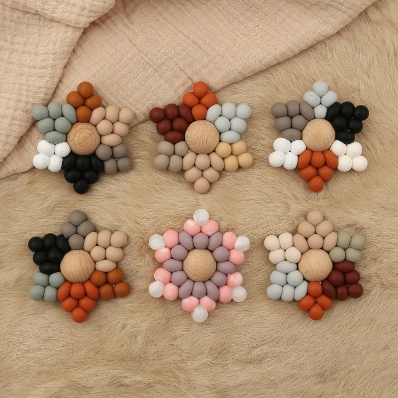 

1PC Baby Teether Gym Play Beech Toy Teething Bracelet Pendant Food Grade Silicone Beads Montessori Baby Products Toys
