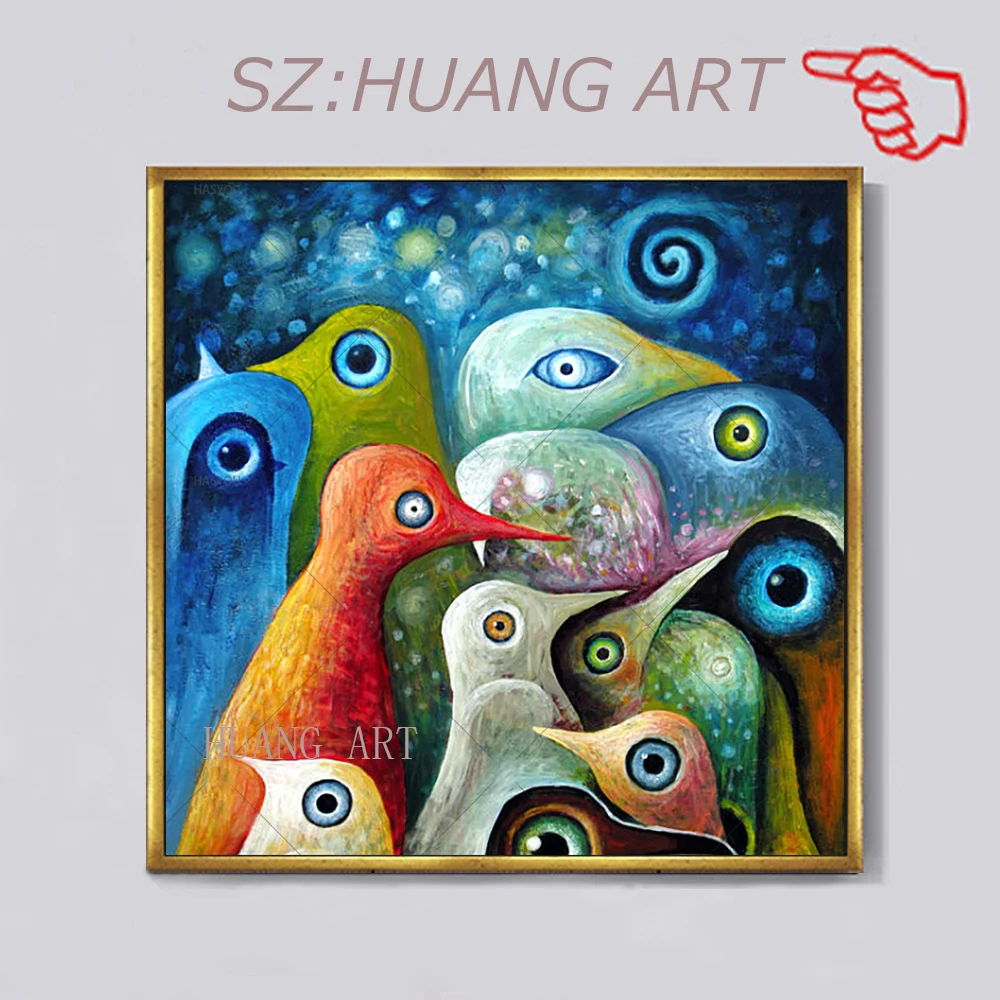 

A new art piece for the living room wall is an abstract multi-bird painting of colorful animals made by hand birds on canvas