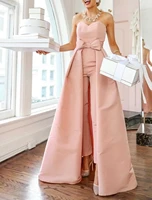 pink jumpsuits beautiful back sexy engagement formal evening dress sweetheart sleeveless detachable bow train prom formal gown r