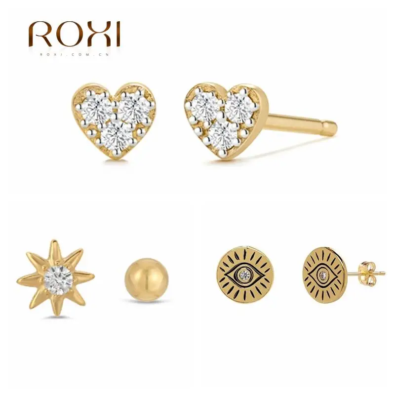 

ROXI Simple Crystal Heart Eyes Stud Earring for Women 925 Sterling Silver Earrings Jewelry Pendiente Plata Irregular Star Earing