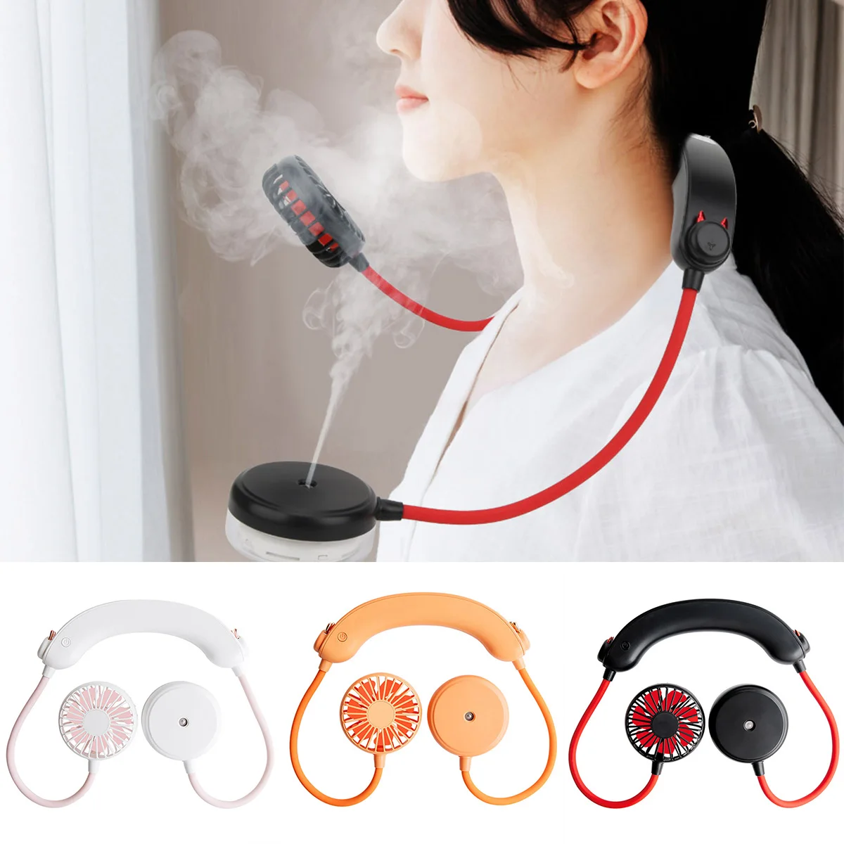 

2-In-1 Humidifier Neckband Fan Portable USB Rechargeable Cooling Fan With Humidifier For Home, Office, Camping, Travel, Cycling