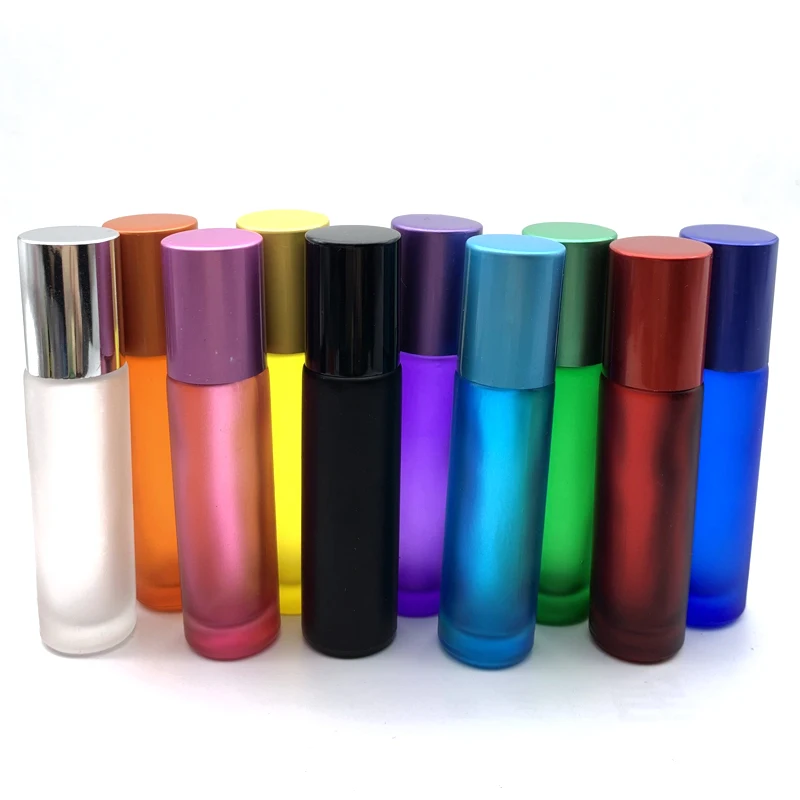 

1/5/10PCS 10ML Portable Thickened Glass Frosted Roller Essential Oil Perfume Vial Travel Refillable Colorful Rollerball Bottle