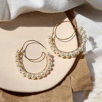 natural pearl gold plated pearl big earrings female ins wind elegant temperament earrings wrapped pearl meniscus earrings