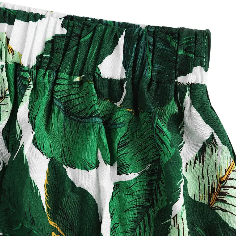 ZAFUL Женский комплект с тропическим принтом в виде листьев гофрированный Топ на