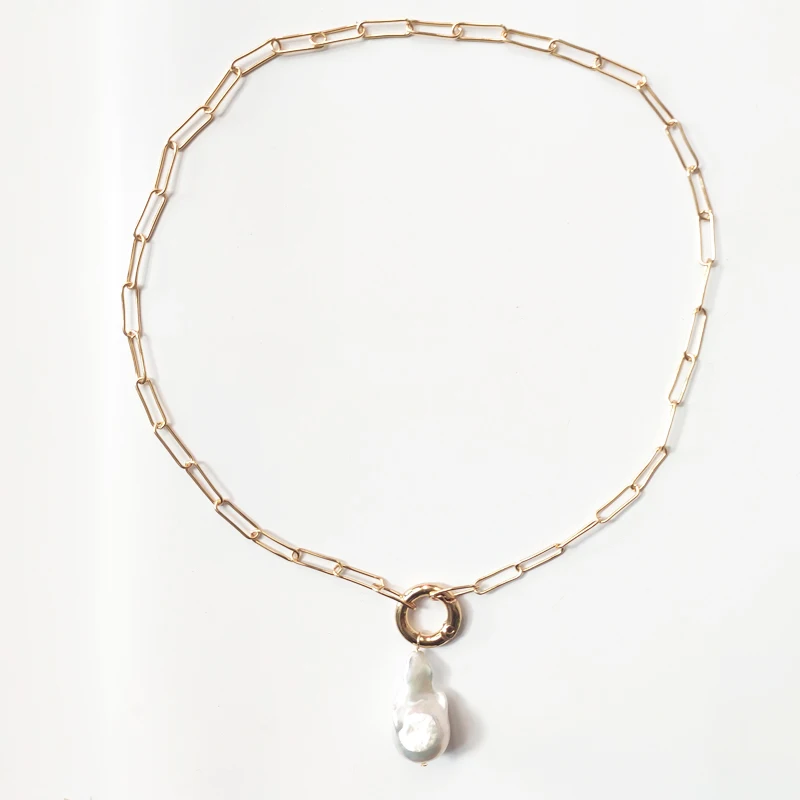 Женское ожерелье с подвеской из пресноводного жемчуга широкая цепочка золотого