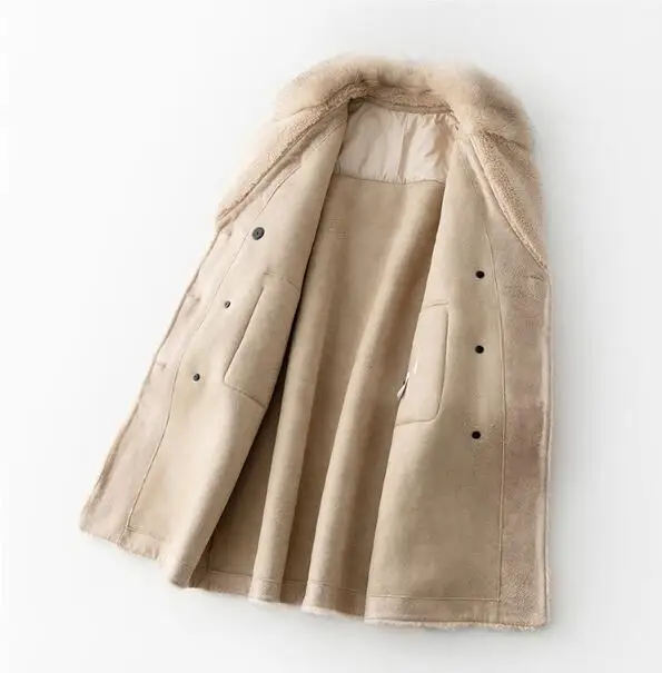 Real Fur Coat Female Wool Jacket Fox Fur Collar Sheep Shearling Autumn Winter Coat Women Clothes Korean Down Coat ZT4287