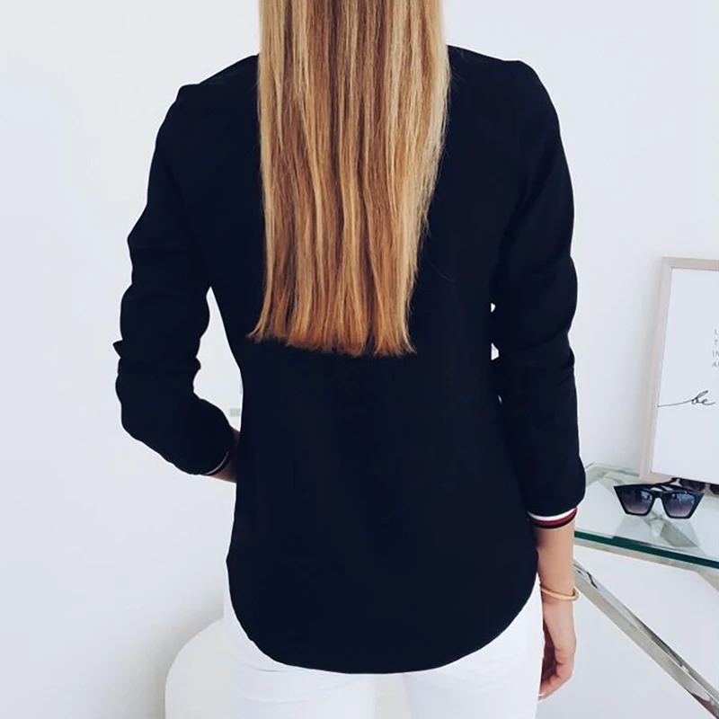 

Women Blouses 2020 Fashion Long Sleeve Color Matching Collar Cardigan Long-sleeved Wild Light Office Shirt Blouse