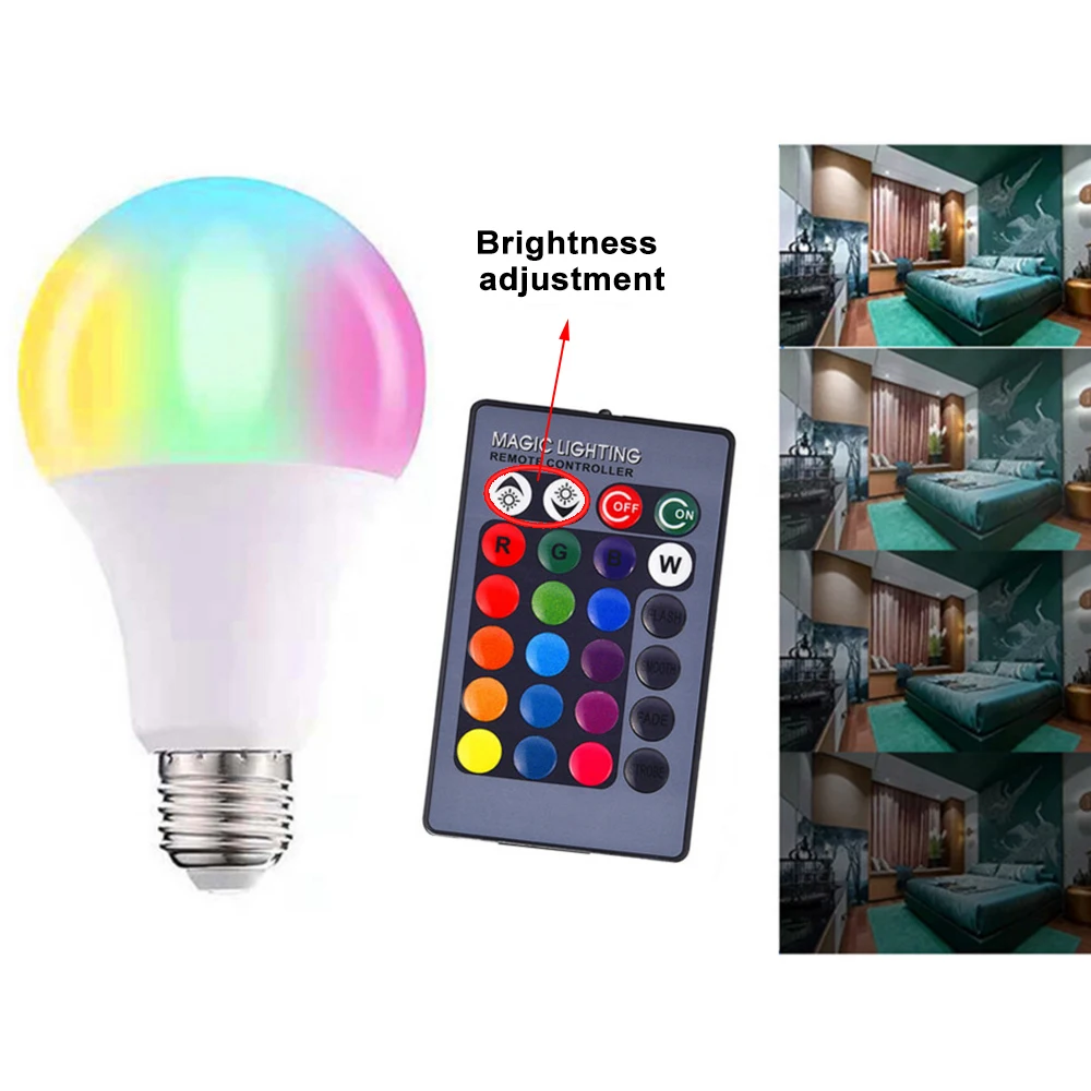 

AC85-265V Magic RGB Led Bulb Light E27 B22 Remote Control 16 Colors Changing Color Smart Lamp Dimmable 3W 5W 10W 15W