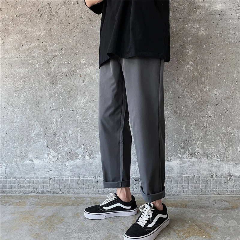 

Pants Men Solid Ankle-length Leisure Chic Plus Size 3XL Simple Autumn All-match Mens Baggy Wide Leg Pant Korean Style Fashion BF