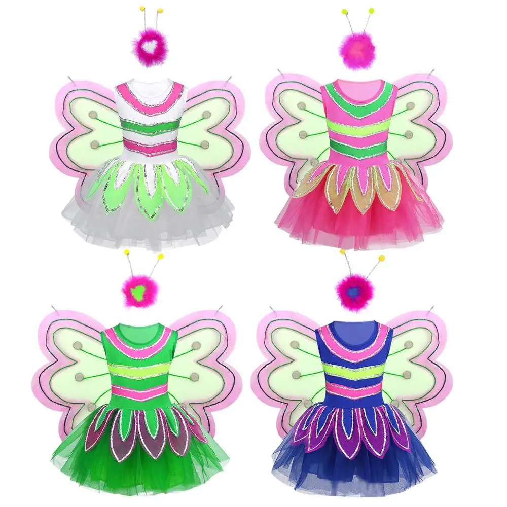 Детское Сетчатое платье с блестками и крыльями феи костюм для девочек на