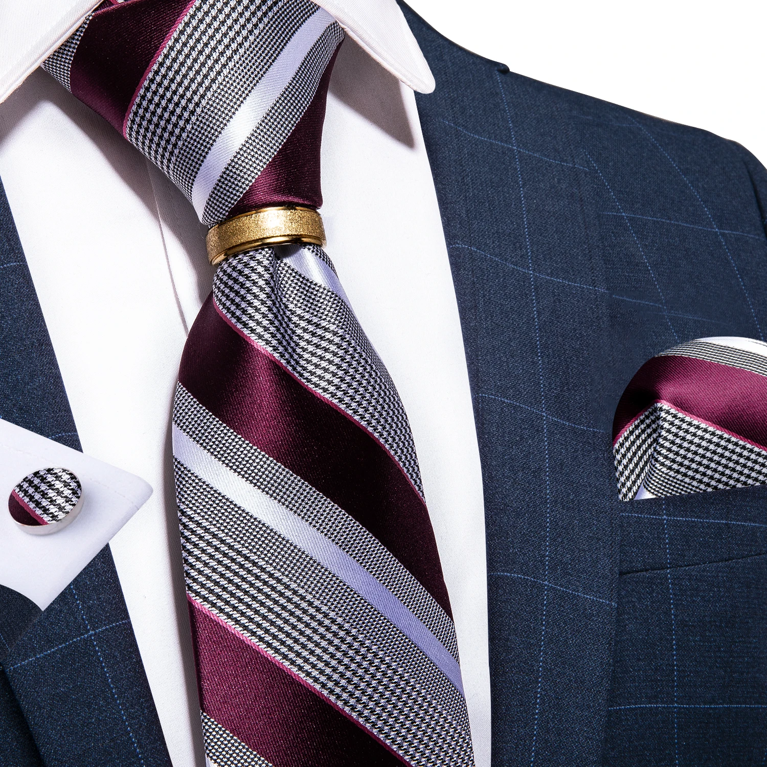 Дизайнерский серый шелковый платок DiBanGu набор носовых запонков в полоску