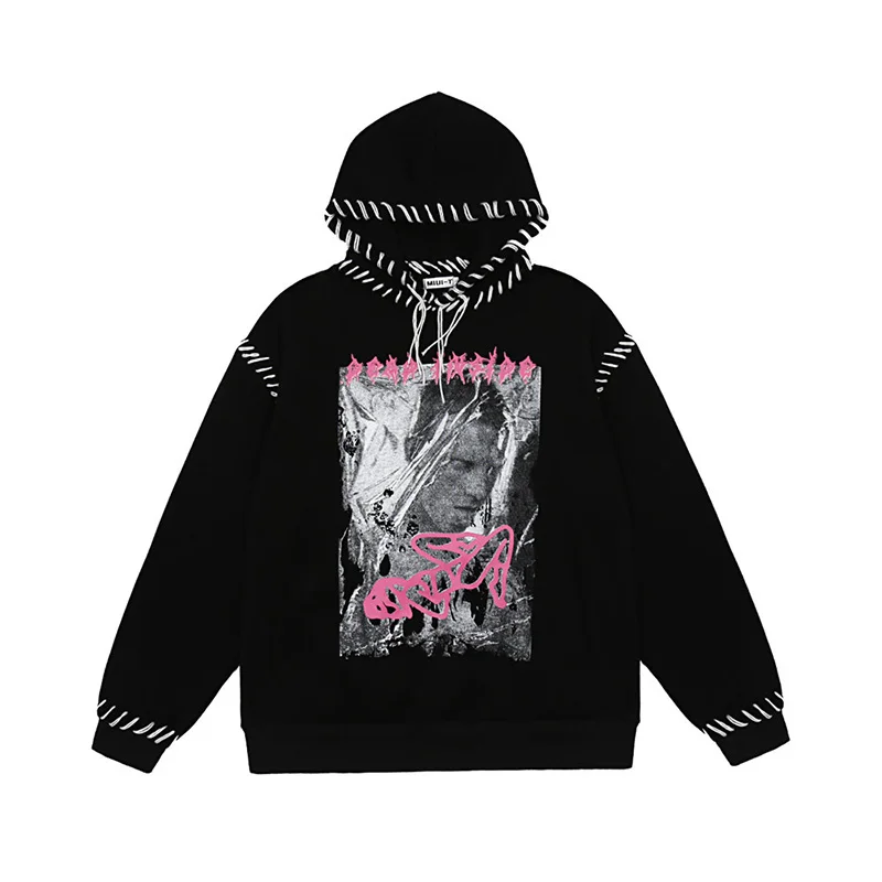 

KIOVNO Men High Street Painted Sweatshirts Hoodies Fashion Hip Hop Streetwear Pullover Hoodies For Couples Oversized