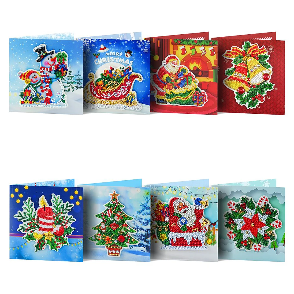 

8pcs DIY Diamond Painting Greeting Card Mosaic Santa Claus Christmas Postcards Christmas Embroidery Kit Birthday Festival Gift