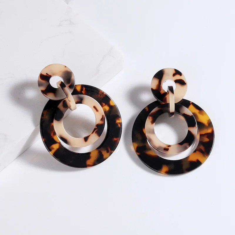 003 Tortoiseshell Big Circle Geometric Earrings For Women Leopard Acrylic Earing Bohemian Vintage Jewelry Pendientes Mujer Moda - Окраска металла: 003