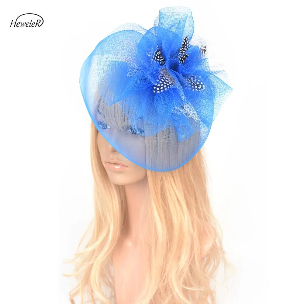 

Women Girl Bridal 3color Fascinator Handmade Feathers Hat Veil Church Hair Clip Cocktail Races Headdress Party Wedding Accessory