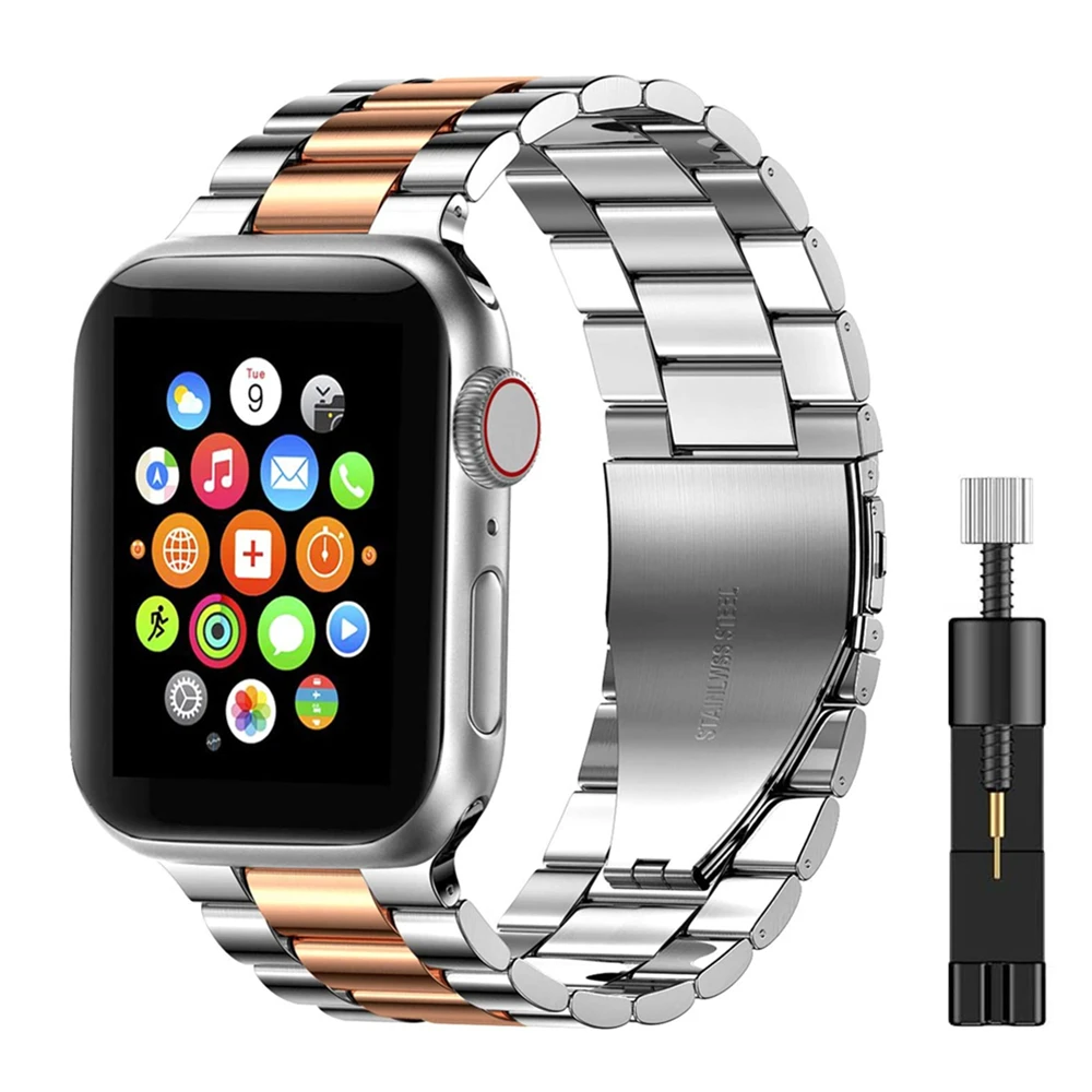

Ремешок металлический для Apple Watch Band 38 мм 40 мм 42 мм 44 мм, браслет из нержавеющей стали для iWatch SE 6 5 4 3 2 1
