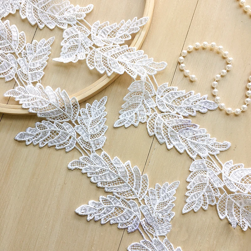 1 ярд 9 3 см ширина белые черные кружева с вышивкой гипюровые в виде листьев