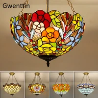 tiffany stained glass pendant light home deco mediterranean hanging lamp for living room bedroom modern light fixtures luminaire