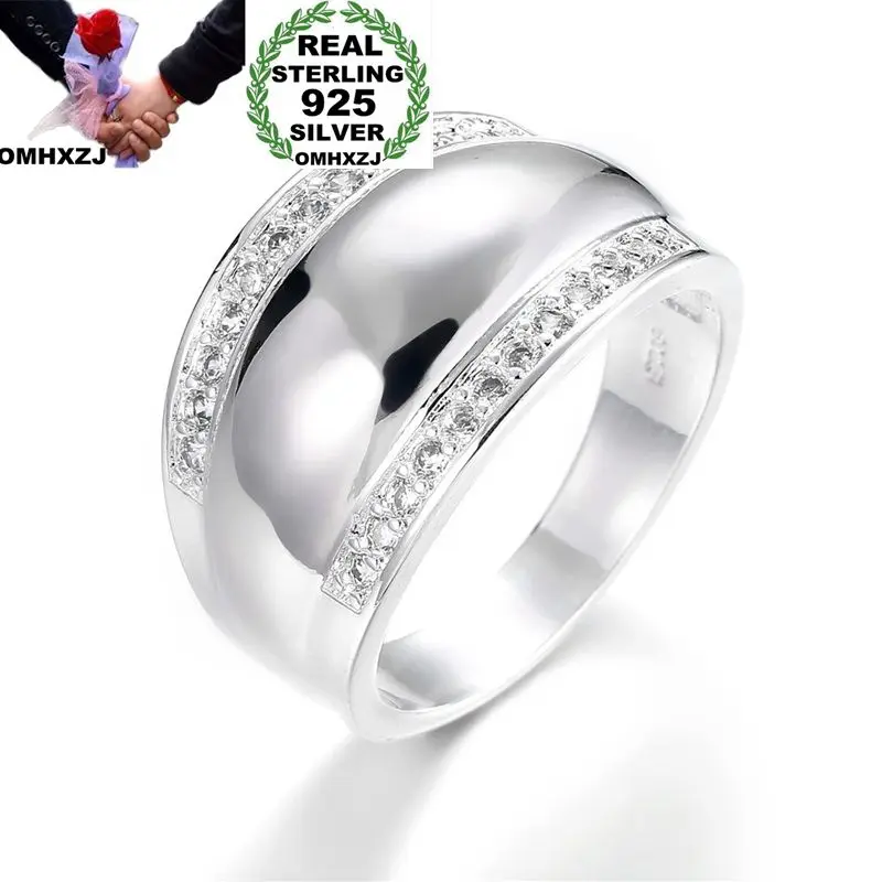 

OMHXZJ Wholesale European Fashion Woman Man Party Wedding Gift Silver White Geometric AAA Zircon 925 Sterling Silver Ring RR169