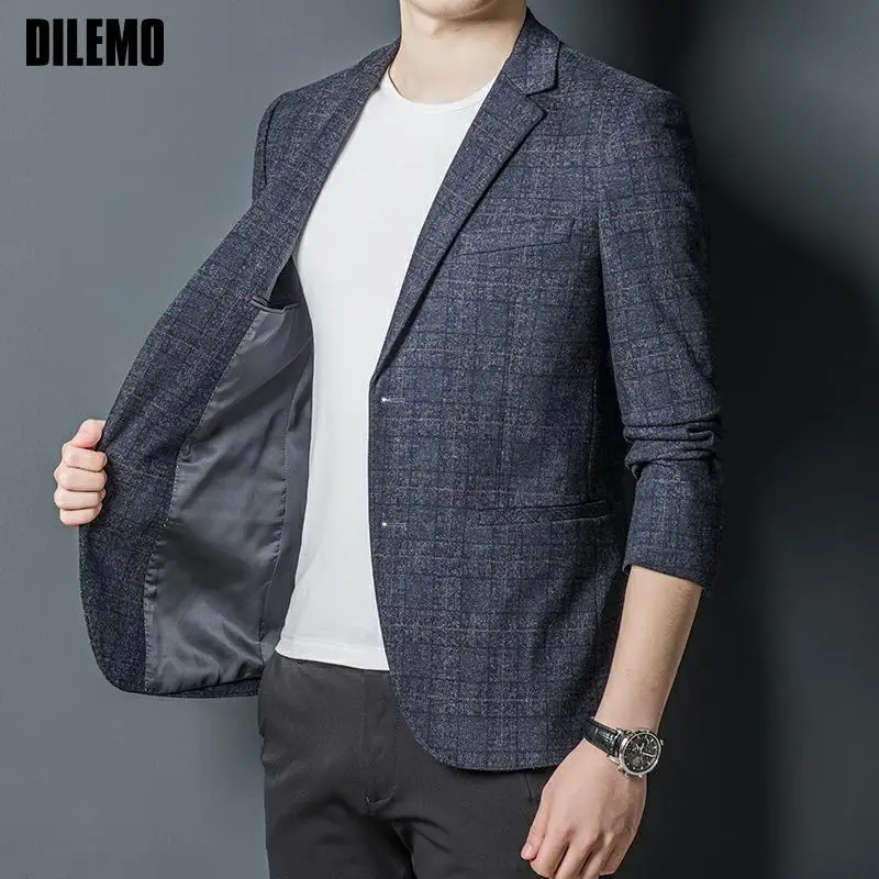 

Top Grade New Designer Brand Casual Fashion Elegant Jacket Slim Fit Blazer For Men Business Night Plaid Suit Coat Men's Clothes
