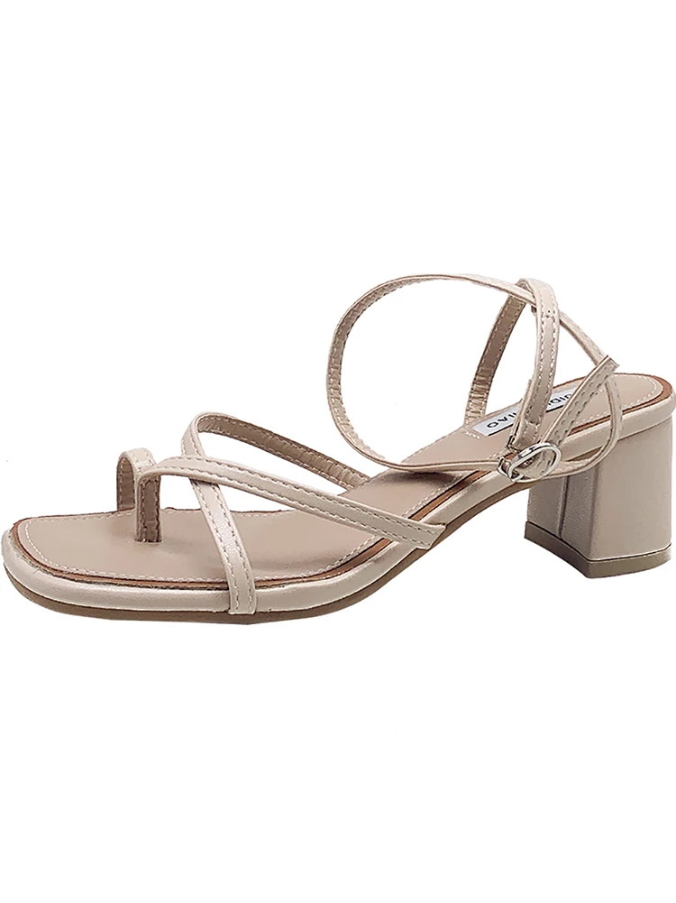 

Female Sandal Fashion Womens Shoes 2021 Cross-Shoes Block Heels All-Match Buckle Strap Med Girls Luxury Gladiator Comfort Chunky