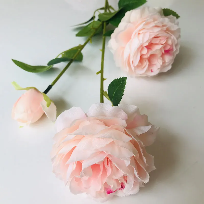 Champagne Pink 65 см 3 головки пионы Искусственные цветы ручной работы шелковые пионы невесты букет из цветов Свадебные украшения дома поддельные пионы цветок - Цвет: Champagne Pink