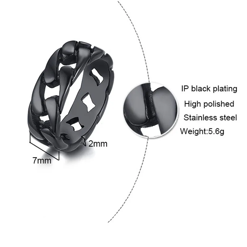Мужское кольцо из кубинской цепи золотого/черного/серебряного цвета нержавеющей